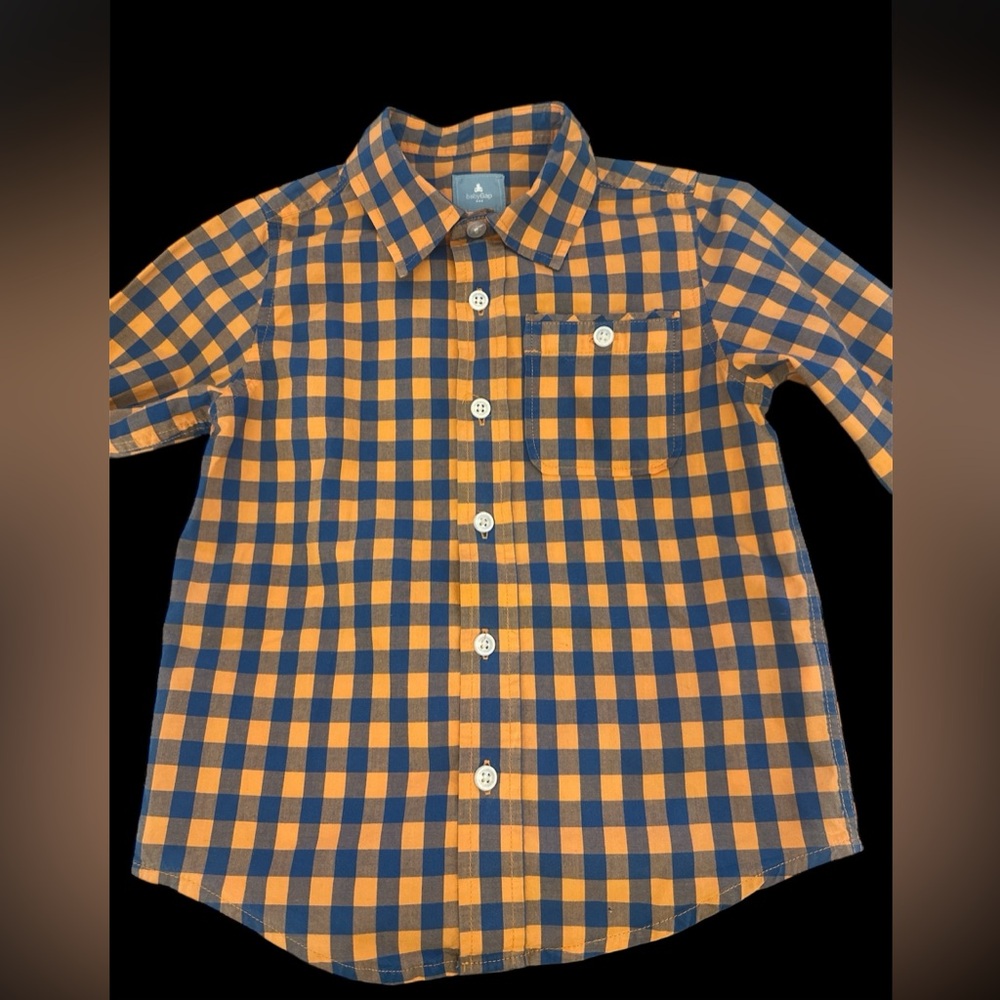 BABY GAP BOYS TODDLER BLUE / ORANGE PLAID CHECK BUTTON DOWN COTTON SHIRT 4 YEARS